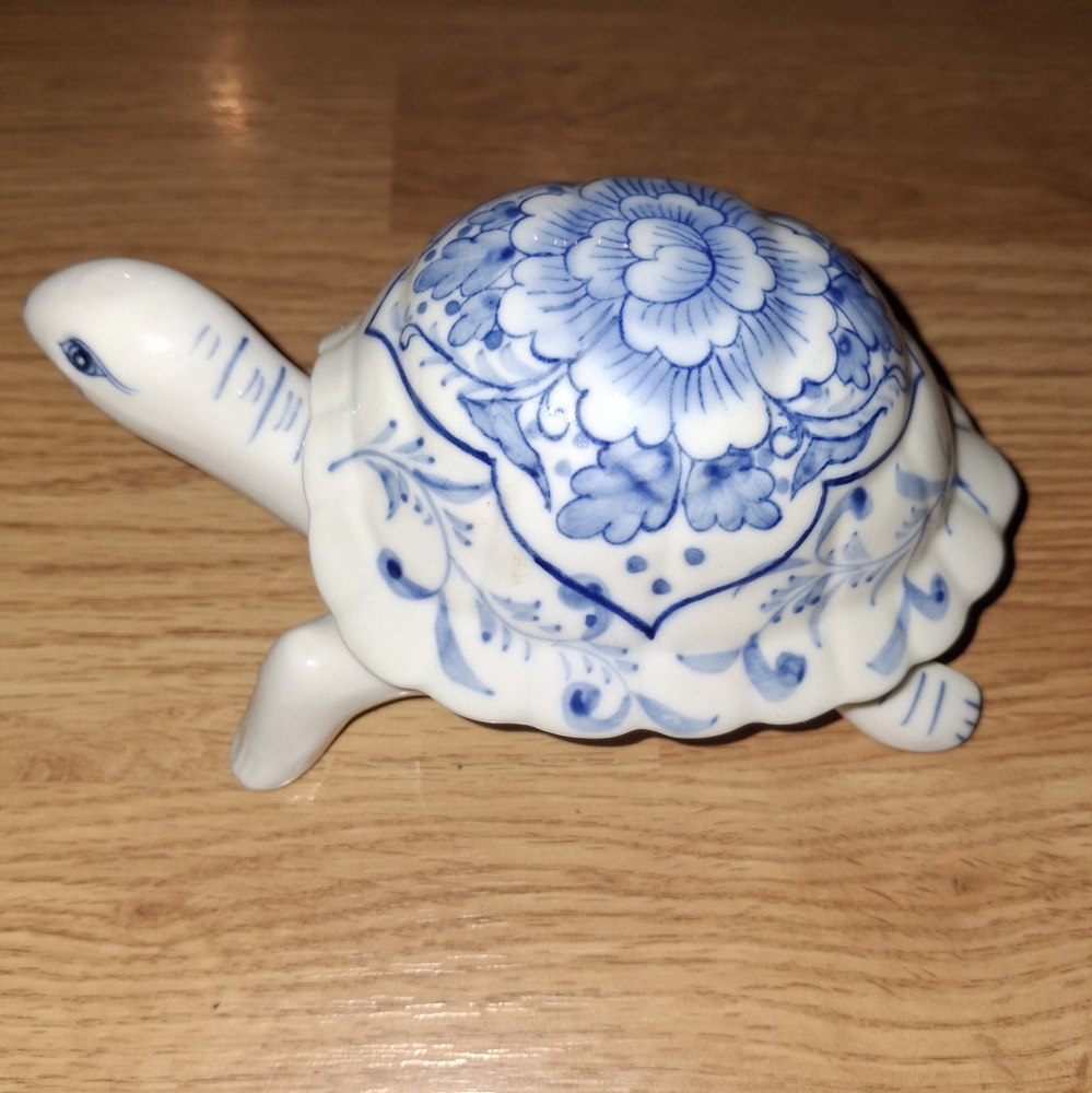 Blue and White Ceramic Turtle Figurine